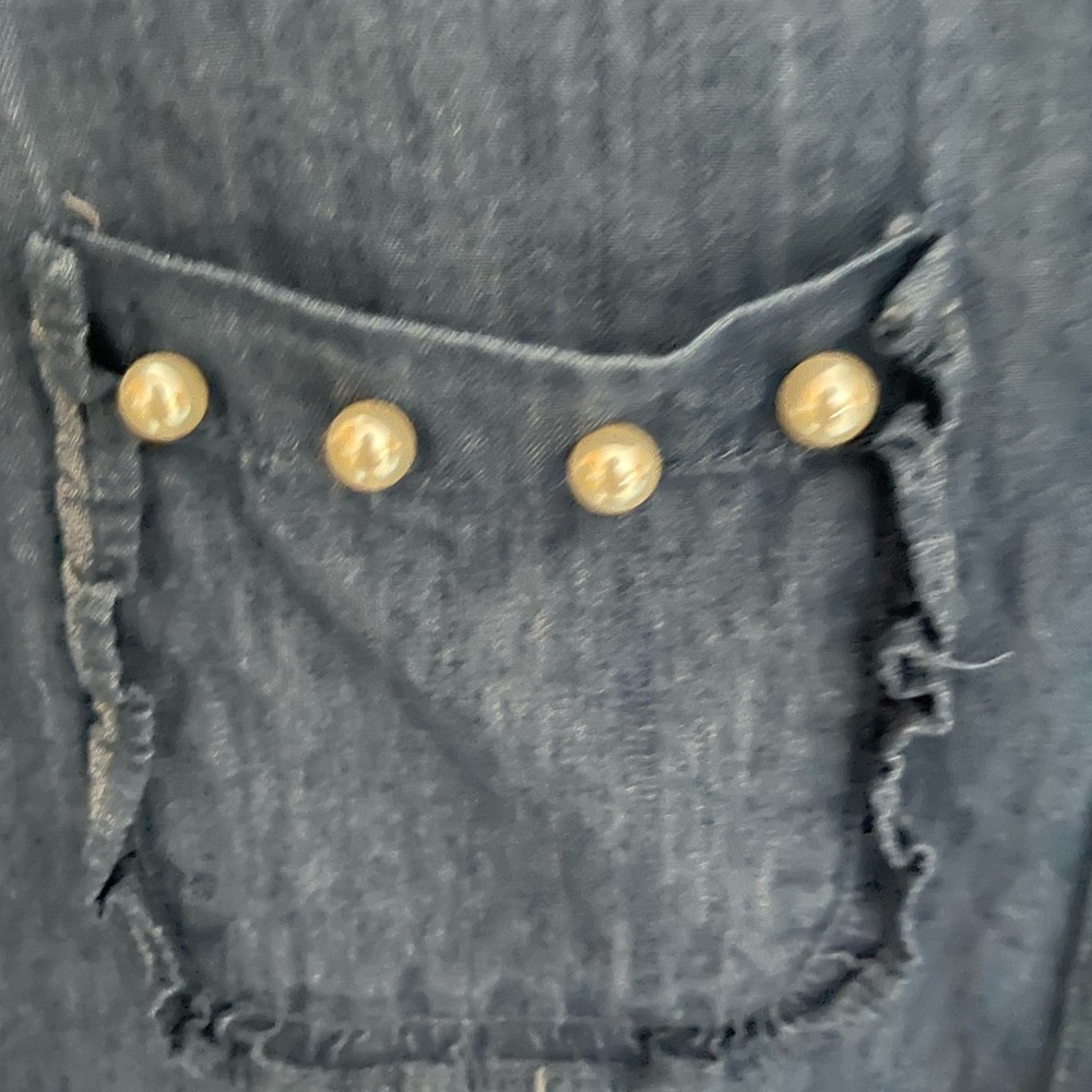 slim fit denim blouse with pearls - Picture 4 of 6